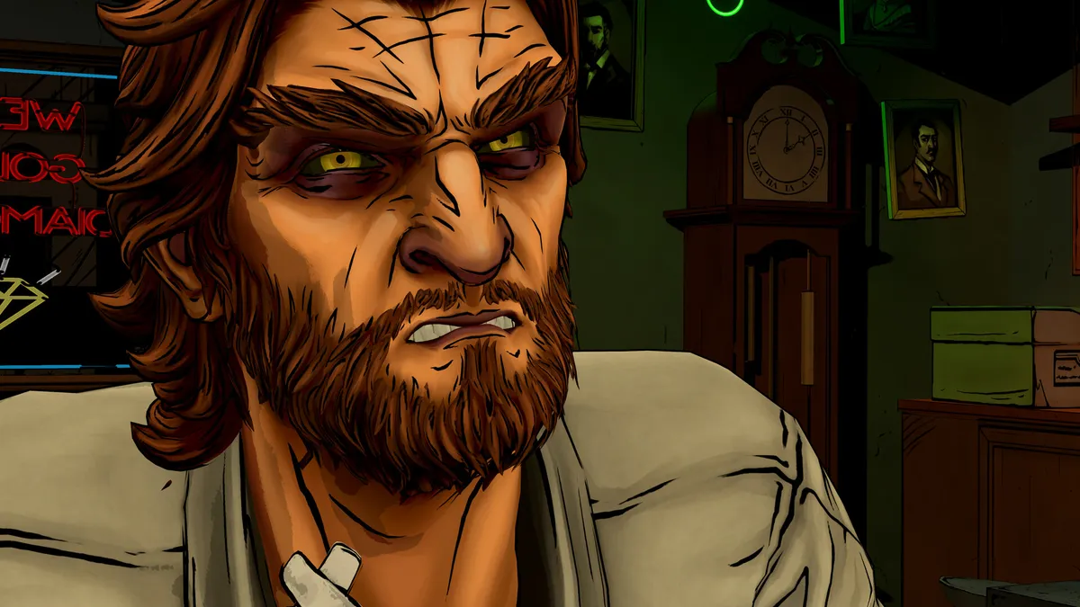 Bigby Wolf close-up in the remastered game