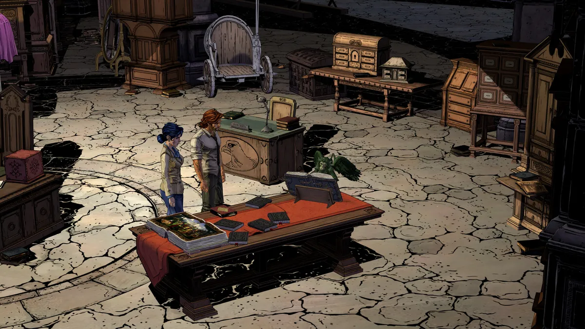 An atmospheric Fabletown courtyard in the remastered game