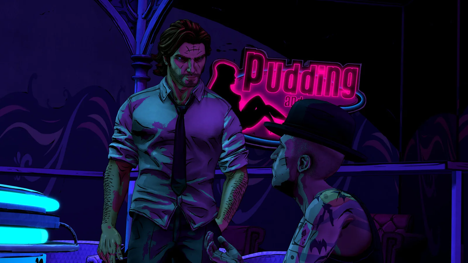 Bigby Wolf in the neon-lit world of The Wolf Among Us